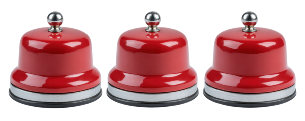 Red service bell isolated on transparent background with three bells in row