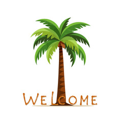 Palm tree with welcome text in tropical style and bright colors  