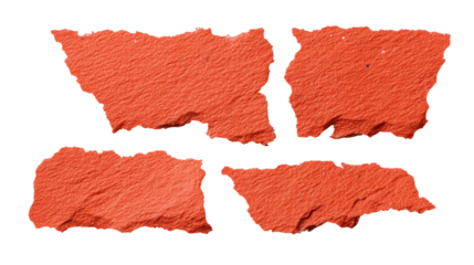 Torn isolated red paper pieces on transparent background with rough edges and texture