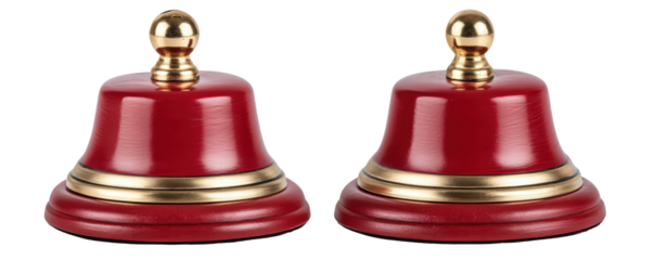 Red service bell isolated on transparent background with shiny golden top and base