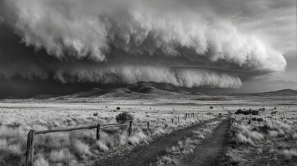Dramatic storm over a barren landscape