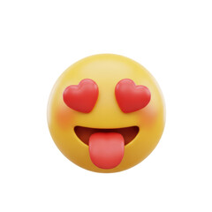 Fototapeta premium Cute Emoji Face with Heart Eyes and Tongue Out in Bright Yellow Color