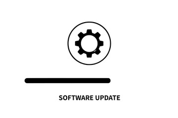 Software update with gear icon and loading bar on a white background