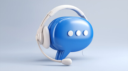 Communication Cloud: A modern illustration of a blue chat bubble wearing a headset. It embodies support, communication, and customer service. 