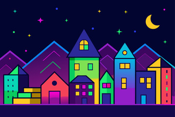 Naklejka premium christmas night city vector illustration