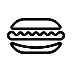 Hot Dog In Bun Outline Vector Illustration