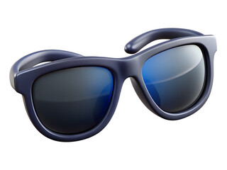 Stylish dark blue sunglasses with mirrored lenses isolated on transparent background