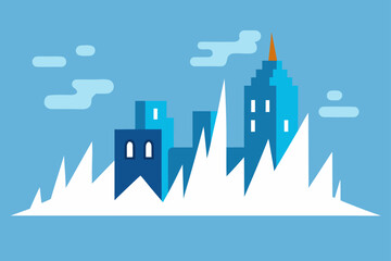 Charming cartoon illustration of a colorful whimsical cityscape with buildings and plants isolated on white background isolated on transparent background