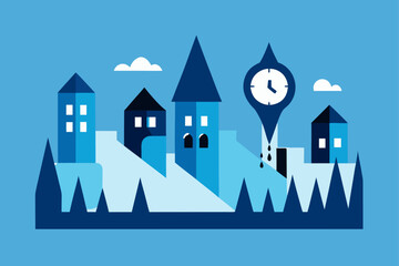 Charming cartoon illustration of a colorful whimsical cityscape with buildings and plants isolated on white background isolated on transparent background