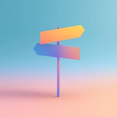 A minimalist signpost with two blank arrows pointing in opposite directions, set against a smooth gradient background of pastel blue and peach tones.