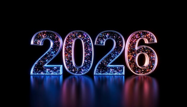 Year 2026 with sparkling digits - Powered by Adobe