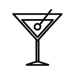 Martini Glass With Olive Outline Vector Illustration