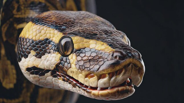 Detailed Close-Up of a Striking Yellow Python Head