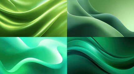 Fototapeta premium Collage green abstract waves/curves with smooth, gradient lighting effect