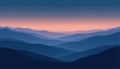 Obraz premium Scenic Mountain Landscape at Night with Starry Sky and Pink Sunset Clouds