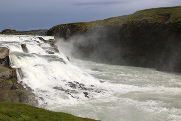 The upper cascade of Gullfoss Waterfall - a waterfall on the Hvítá River in Haukadalur in southern Iceland
