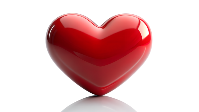 A glossy red heart isolated on transparent background symbolizes love