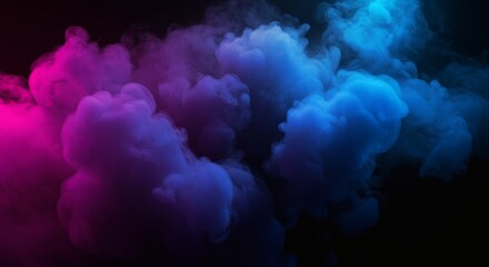 Ethereal Clouds Pink  Blue Smoke on Dark Background.