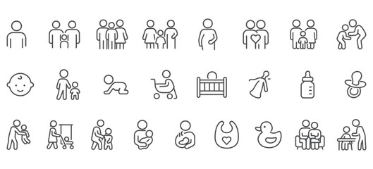 Family and Parenting Line Icons – Unique Baby Care, Parenthood, and Family Relationship Symbols