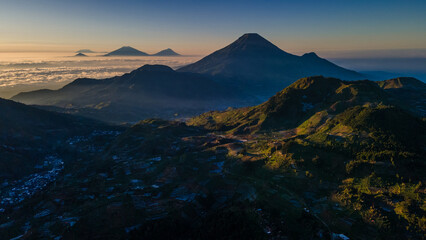 Aerial Photo of Dieng Plateau at Sunrise with Mountain View © katakaneh