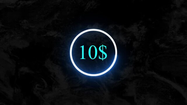 dollar number 10 . neon glowing counter Susan on a black background counting with animated counting dollar....
