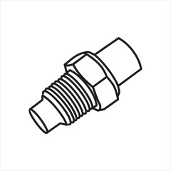 Close up of outline drawing car Coolant Temperature Sensor isolate on white background vector illustration.