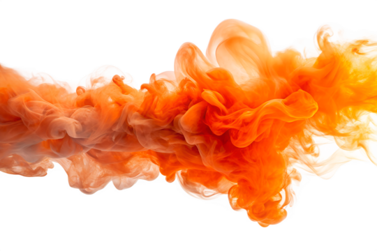 An orange smoke cloud swirls dynamically on a transparent background