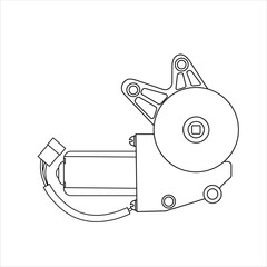 Close up of outline drawing automobile car Electric Window Lift Motors isolate on white background vector illustration.