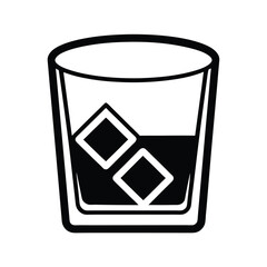 Whiskey Glass With Ice Outline Vector Illustration