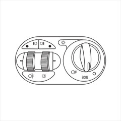 Close up of outline drawing automobile car Auto light Headlight Switch isolate on white background vector illustration.