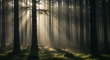 Obraz premium Sunbeam Symphony Forest Bathing in the Morning Light.