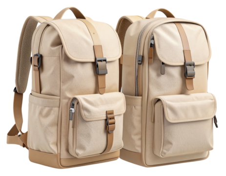 3D Render of Casual Canvas Laptop Backpack with Multiple Compartments, isolated on transparent background PNG