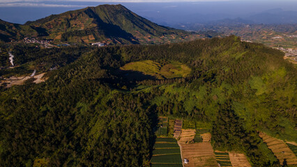 Aerial Photo of Mount Pangonan in Dieng Plateau at Sunrise