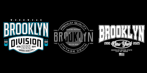 Brooklyn T  shirt Design Collection: A compilation of three distinct typographic logos centered around the theme of Brooklyn, each showcasing a unique design aesthetic and style.