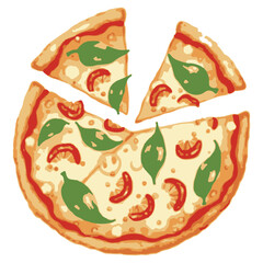 Delicious Italian Pizza Slice Vector Hand Drawn Colorful Topping Illustration