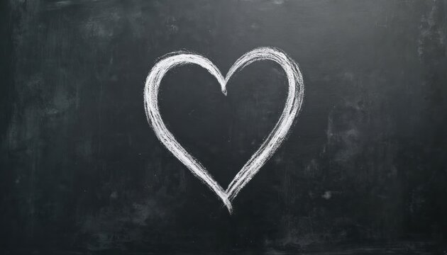 Heart outline on blackboard in white chalk. Minimalistic design, ample empty space for customizable text. Simple presentation with clean, artistic illustration. Centered heart on black background