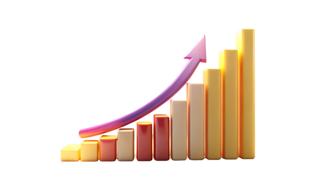 A graph with an upward trending arrow isolated on transparent background
