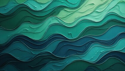 Vibrant abstract art piece depicting sea wave. Cool gray background contrasts with lively hues. Curved wave gradient from light blue to green is focal point. Dynamic element adds movement and rhythm.