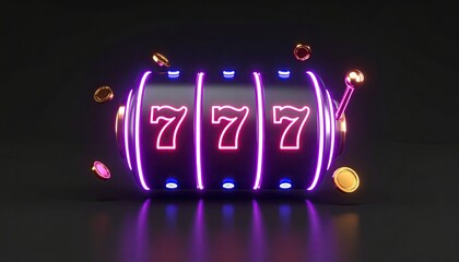 Neon slot machine with lucky 7s