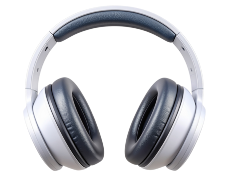 Top View 3D Illustration of Stylish White Wireless Headphones with Touch Controls, isolated on transparent background PNG
