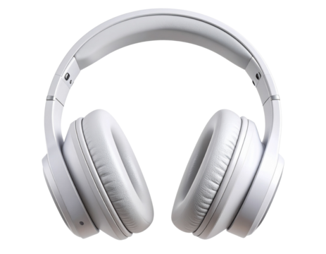 Top View 3D Illustration of Stylish White Wireless Headphones with Touch Controls, isolated on transparent background PNG