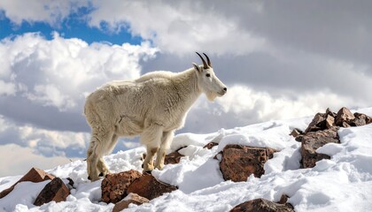 Fototapeta premium Mountain goat on snowy peak