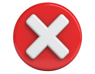 Obraz premium Red cross button icon with glossy finish and cancel symbol isolated on white background
