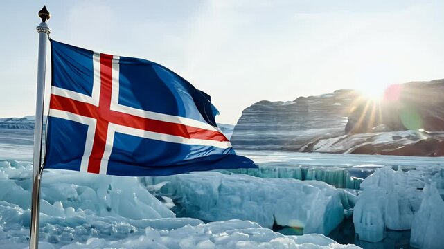 Icelandic flag waving in slow-motion