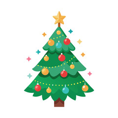 Naklejka premium Festive decorated christmas tree with ornaments and star