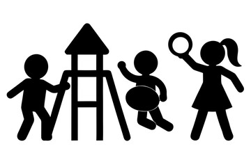 Kids Playground Activities – Silhouette Icons of Playful Children


