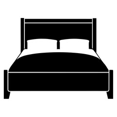 Black double bed with white pillows and bedding bedroom