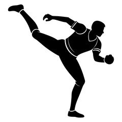 Black silhouette of athlete kicking sports action