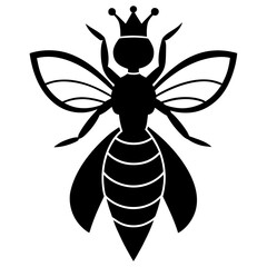 Regal bee silhouette with crown queen bee insect