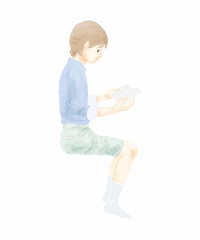 座って本を読む男の子のカラーベクターイラスト
